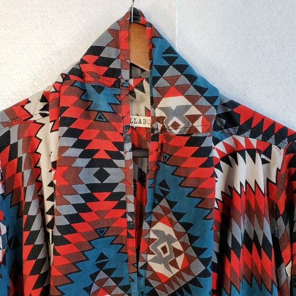 Billabong Cardigan Shawl Womens Medium Aztec Print Multicolored Fringed Boho - Picture 4 of 9